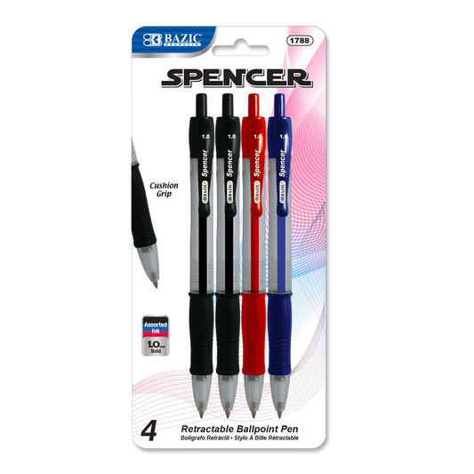 Spencer Assorted Color Retractable Pen - 4Ct