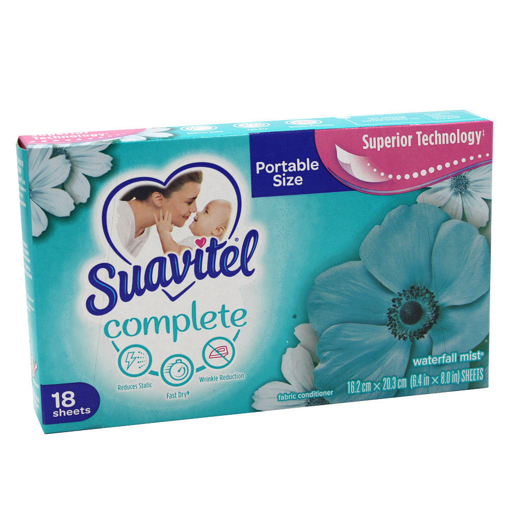 SUAVITEL DRYER SHEETS 18 CT WATERFALL MIST