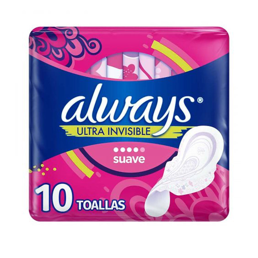 ALWAYS PADS 10 CT ULTRA GEL SUAVE TOALLAS