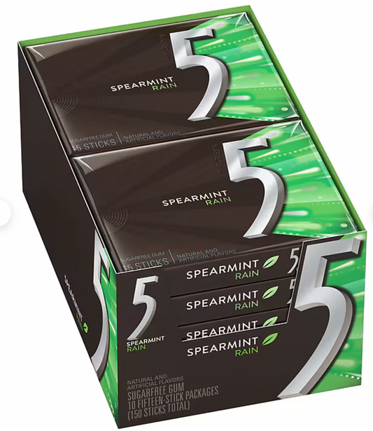 5 Gum Sugar Free Chewing Gum Spearmint Rain 15CT