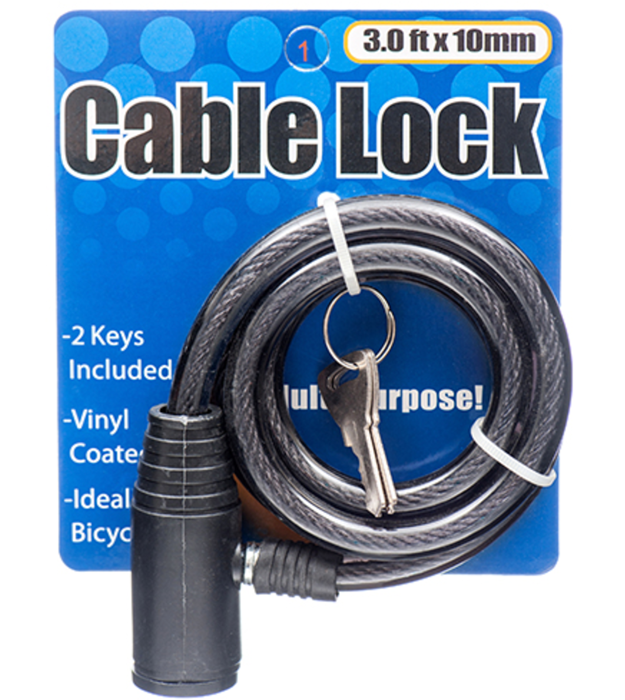 Bicycle Security Steel Lock Cable 3FT - With 2 Keys