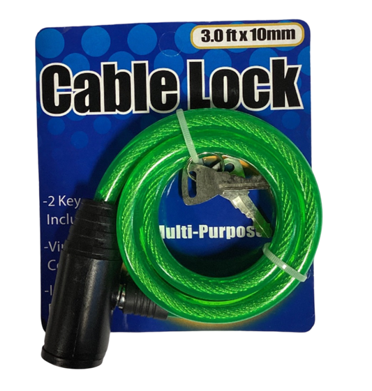 Bicycle Security Steel Lock Cable 3FT - With 2 Keys